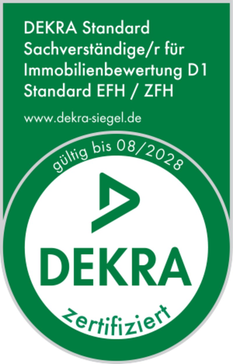 Siegel DEKRA Standard Sachverständige/r für Immobilienbewertung D1 Standard EFH / ZFH